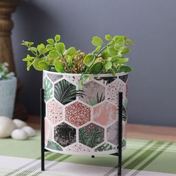 TAYHAA Multicoloured Honeycomb Print Planter with Stand-picture-22