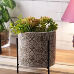 TAYHAA Grey & Pink Honeycomb Print Ceramic Planter with Stand-picture-32