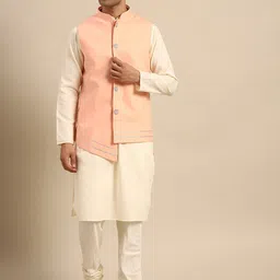 KISAH Mandarin Collar Pure Cotton Kurta With Churidar & Jacket image 1