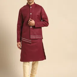 KISAH Mandarin Collar Kurta with Churidar & Nehru Jacket-picture-41