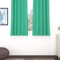 Story@Home Faux Silk Solid Solid 300GSM Teal Room Darkening Blackout Window Curtain - Set of 2-picture-21