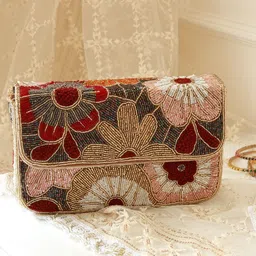 THE TAN CLAN Floral Embroidered Suede Purse Clutch-picture-17