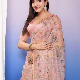 TASRIKA Women Floral Sequinned Organza Ready to Wear Saree-picture-14