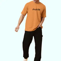AUSK Graphic Printed Round Neck Drop-Shoulder Sleeves Oversized Cotton T-shirt image 4