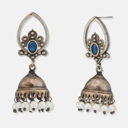 Fabindia Artificial Stones Studded & Beaded Dome Shaped Jhumkas image 4