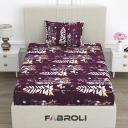 FABROLI Maroon & White Floral Printed 300 TC Single Bedsheet Set 2.28 m x 1.52 m-image-35