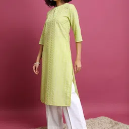 Vishudh Lime Green Floral Embroidered Straight Kurta-image-69
