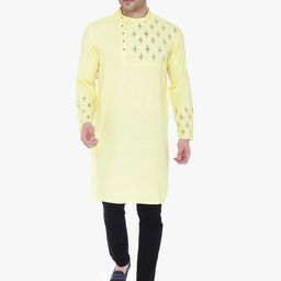 Kuons Avenue Men Cream-Coloured Yoke Design Angrakha Kurta-picture-25