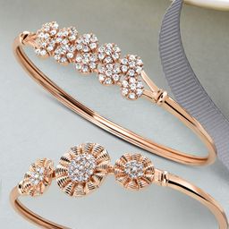 Zaveri Pearls Women Set Of 2 Rose Gold & White Rose Gold-Plated Kada Bracelet-picture-41