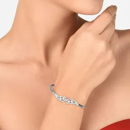 AMI Women Silver-Toned Brass Cubic Zirconia Silver-Plated Kada Bracelet-picture-20