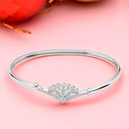 AMI Women Silver-Toned Brass Cubic Zirconia Silver-Plated Kada Bracelet-picture-45