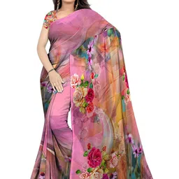 SHIVAM FABRICS Floral Poly Georgette Saree image 1