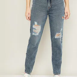 Xpose Women Blue Comfort High-Rise Highly Distressed Heavy Fade Jeans-image-49