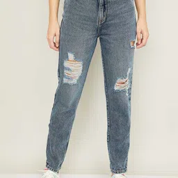 Xpose Women Blue Comfort High-Rise Highly Distressed Heavy Fade Jeans-image-14