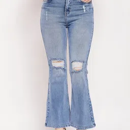 CAMLA Women Bootcut High-Rise Mildly Distressed Heavy Fade Cotton Jeans-image-69
