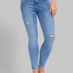 Parx Women Blue Skinny Fit Mildly Distressed Light Fade Jeans-image-9
