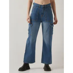 Bewakoof Women Light Fade Mid-Rise Washed Wide Leg Cargo Jeans-picture-36