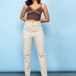 FREAKINS Women Beige High-Rise Cotton Mom Fit Jeans-picture-29