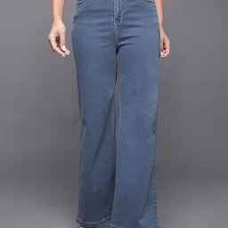 Miss Chase Women Wide Leg High-Rise Mildly Distressed Light Fade Stretchable Jeans-image-82