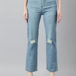 Code 61 Women Relaxed Fit High-Rise Slash Knee Light Fade Stretchable Jeans-image-58