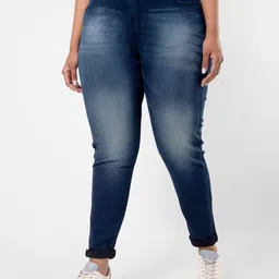 Instafab Plus Plus Size Women Navy Blue Jean Skinny Fit Heavy Fade Stretchable Jeans-picture-29