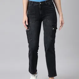 SHOWOFF Women Jean Straight Fit Clean Look Light Fade Cargo Jeans-picture-12