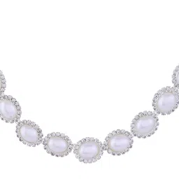 VOJ Silver-Plated American Diamond Studded & Beaded Choker Jewellery Set image 4