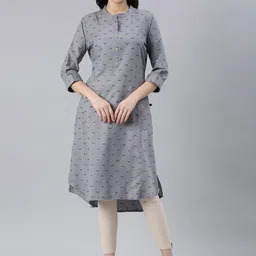 Samhitas Floral Printed Mandarin Collar High-Low Cotton Silk Straight Kurta-picture-26