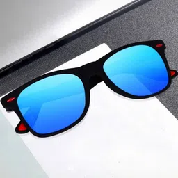 Arzonai Unisex Blue Lens & Black Aviator Sunglasses with UV Protected Lens image 3