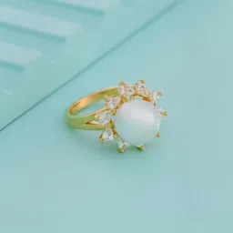 Kushal's Fashion Jewellery Gold-Plated Zircon-Studded & Pearl-Beaded Trendy Finger Ring-image-54