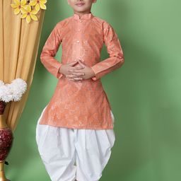AHLAN APPARELS Boys Embroidered Regular Dupion Silk Kurta with Dhoti Pants Kurta Sets-picture-35