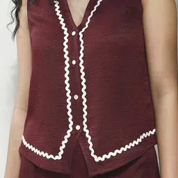 boho by athena Maroon V-Neck Top with Trouser Co-Ords image 2