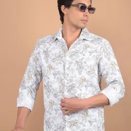 Crimsoune Club Men Spread Collar Floral Printed Cotton Slim Fit Casual Shirt-picture-21