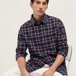 THE BEAR HOUSE Men Relaxed Fit Tartan Checked Spread Collar Pure Cotton Casual Shirt-picture-33