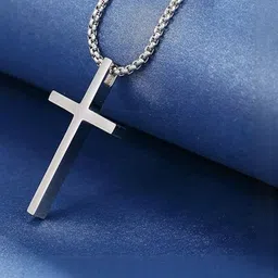 The Glitz Gallery Unisex Stainless Steel Silver-Plated Cross Pendant-picture-39