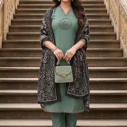 MINGORA Women Ethnic Motifs Regular Thread Work Kurta with Trousers & With Dupatta-picture-38