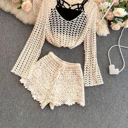 miss mosa by akanksha Alamode By Akanksha Lebanon Crochet 3 Pc Set - ResortWear image 3