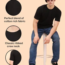 Moda Rapido Men Pack of 2 Solid Round Neck Cotton T-shirts image 4