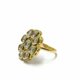 PANASH Gold-Plated Kundan-Studded Adjustable Finger Ring-image-88