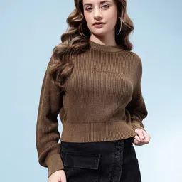 glitchez Ribbed Typography Drop Shoulder Sleeves Crop Oversized Pure Cotton Pullover image 5