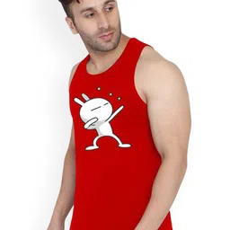 SLOWLORIS Men Pack of 2 Orange & Red Cotton Graphic Printed Innerwear Vest image 3