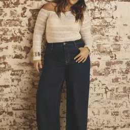 Kotty Women Wide Leg High-Rise Stretchable Plus Size Cotton Jeans image 4