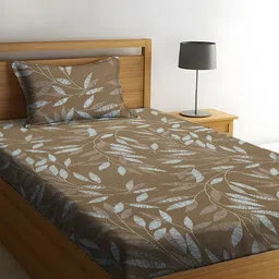 WEAVE AND DECOR Brown & White Printed 300 TC Cotton Single Bedsheet Set 1.98 m x 91.44 cm-image-35