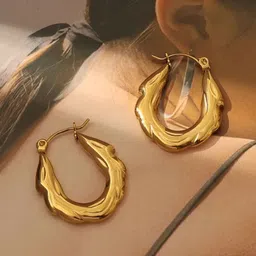 Estailo fashion Gold-Plated Contemporary Shaped Hoop Earrings-picture-37