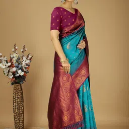 KAYOMMI Floral Art Silk Kanjeevaram Saree image 4