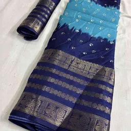 RegalDrapes Tie and Dye Zari Bandhani Saree With Blouse Piece-image-49