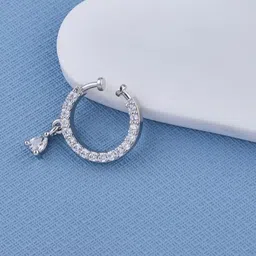 GC PREMIUM JEWELLERY Silver-Plated Cubic Zirconia Studded Ring Nosepin image 4