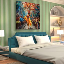 OLIVE TREE Blue & Red Abstract Printed Wooden Framed Canvas Painting Wall Art-picture-45