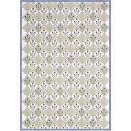 Texstylers White & Green Floral Printed Pure Cotton 6-Seater Rectangle Table Cover image 3