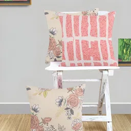 IVAZA Beige & Pink Set of 3 Floral Square Cushion Covers-picture-43
